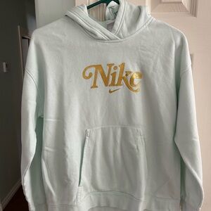 Nike Light Green Hoodie with Gold Brand. Size Youth Large.